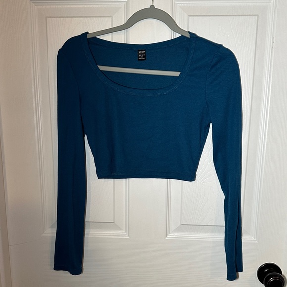 SHEIN Teal Long Sleeve Crop Top - Picture 1 of 3